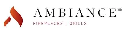 Ambiance logo with stylized flame design on the left. Text reads Ambiance Fireplaces Grills.